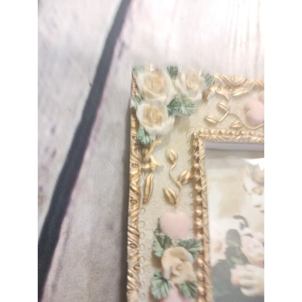 VTG Little Ballerina Picture Frame Dancer 3D Floral Resin 3.25x2.25 Ballet Decor